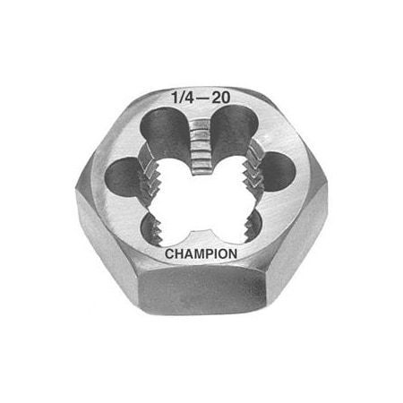 Champion Cutting Tool 1/4in-20 - 330LH Left Hand Hexagon Rethreading Die, 20 TPI , Chamfered on Both Sides, Carbon Steel CHA 330LH-1/4-20